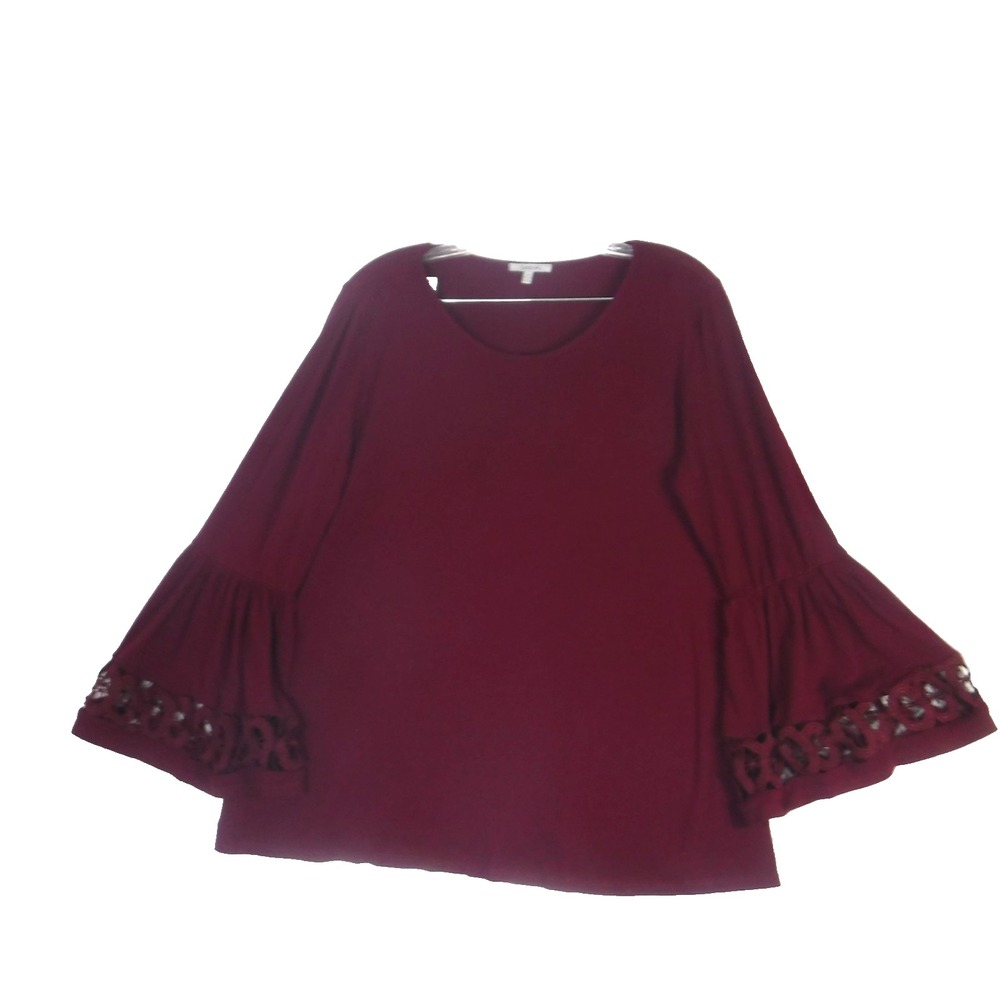 Jodifl Tunic Women's Maroon Bell Sleeve Knit Shirt Size Medium Dark Fairy Boho
